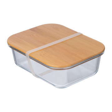 Steklena posoda z lesenim pokrovom 20 x 15 x 6,5cm Lunchbox, mix 183466